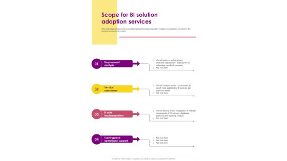 Scope For BI Solution Adoption One Pager Sample Example Document