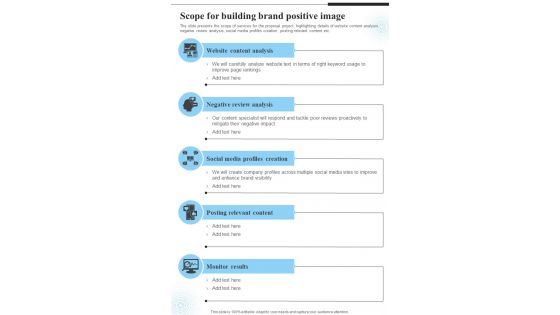 Scope For Building Brand Positive Image One Pager Sample Example Document