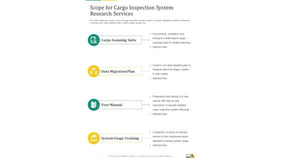 Scope For Cargo Inspection System Research Services One Pager Sample Example Document