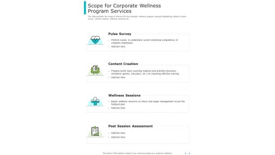 Scope For Corporate Wellness Program Services One Pager Sample Example Document