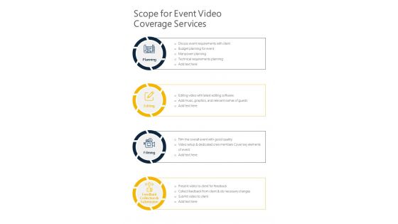 Scope For Event Video Coverage Services One Pager Sample Example Document