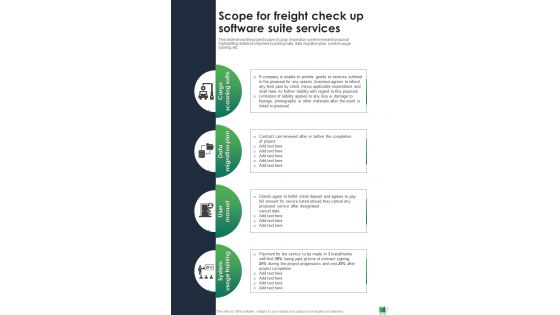 Scope For Freight Check Up Software Suite Services One Pager Sample Example Document