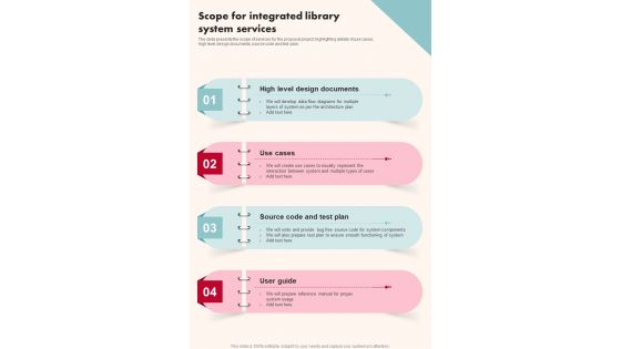 Scope For Integrated Library System Services One Pager Sample Example Document