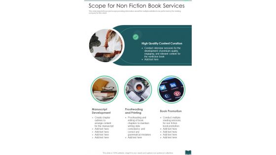 Scope For Non Fiction Book Services One Pager Sample Example Document