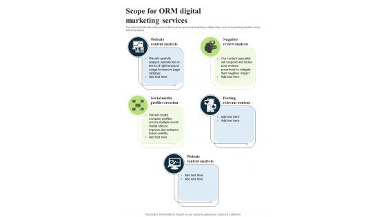 Scope For ORM Digital Marketing One Pager Sample Example Document