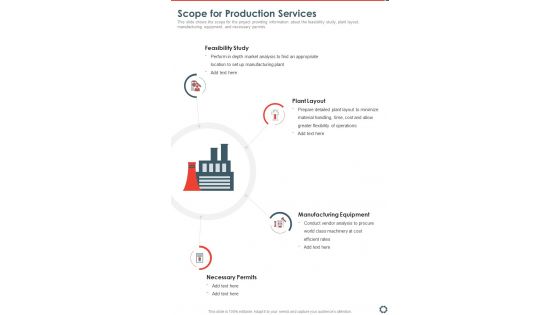 Scope For Production Services One Pager Sample Example Document