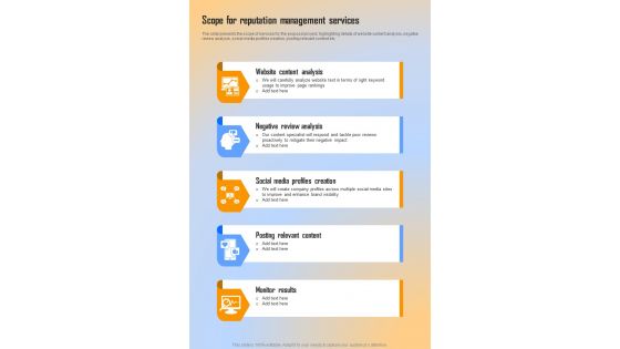 Scope For Reputation Management Services One Pager Sample Example Document