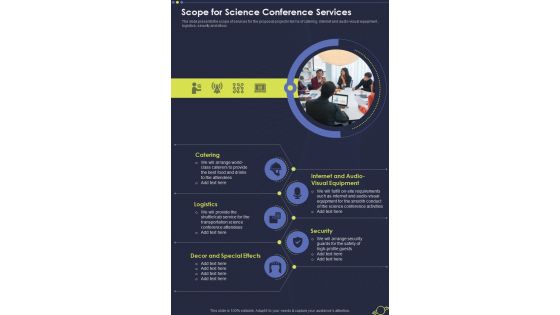 Scope For Science Conference Services One Pager Sample Example Document