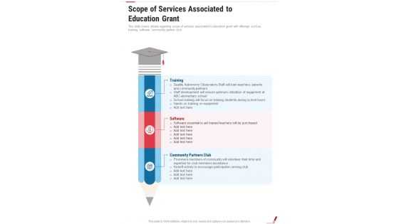 Scope Of Services Associated To Education Grant One Pager Sample Example Document