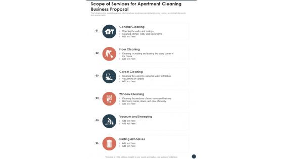 Scope Of Services For Apartment Cleaning Business Proposal One Pager Sample Example Document