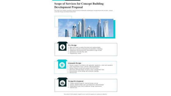 Scope Of Services For Concept Building Development Proposal One Pager Sample Example Document
