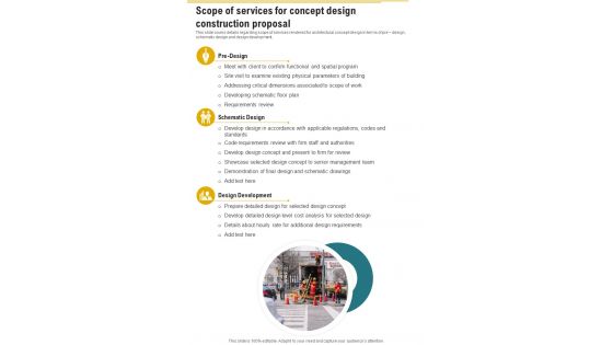 Scope Of Services For Concept Design Construction Proposal One Pager Sample Example Document