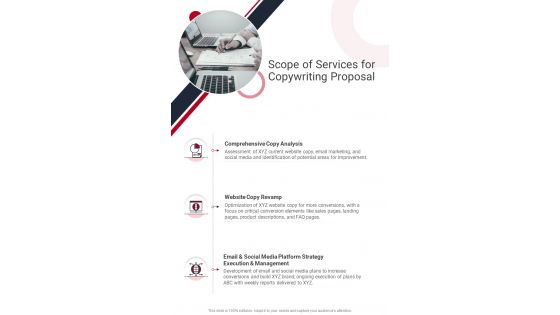 Scope Of Services For Copywriting Proposal One Pager Sample Example Document