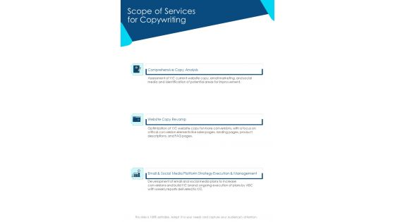 Scope Of Services For Copywriting Proposal Template One Pager Sample Example Document