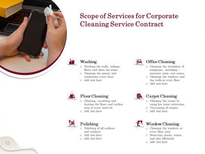 Scope of services for corporate cleaning service contract ppt powerpoint presentation icon