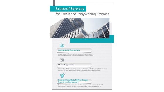 Scope Of Services For Freelance Copywriting Proposal One Pager Sample Example Document