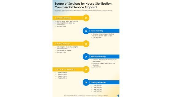 Scope Of Services For House Sterilization Commercial Service Proposal One Pager Sample Example Document