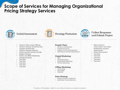 Scope of services for managing organizational pricing strategy services ppt gallery
