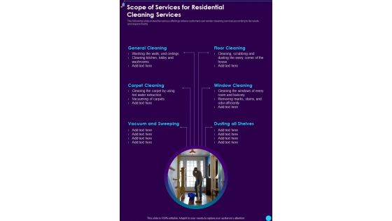 Scope Of Services For Residential Cleaning Services One Pager Sample Example Document