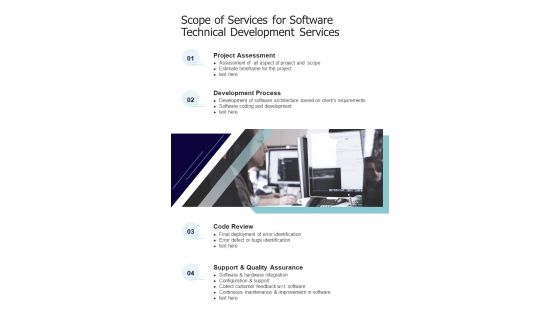 Scope Of Services For Software Technical Development Services One Pager Sample Example Document