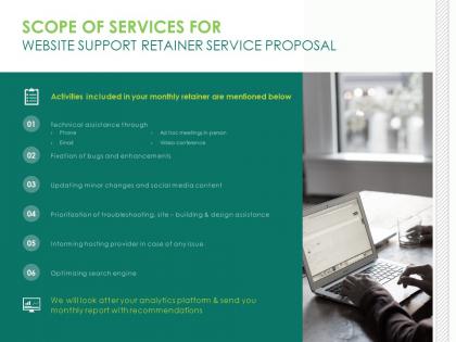 Scope of services for website support retainer service proposal ppt file