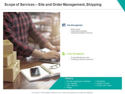 Scope of services site and order management shipping ppt powerpoint presentation outline slides