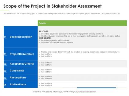 Scope of the project in stakeholder assessment understanding overview stakeholder assessment