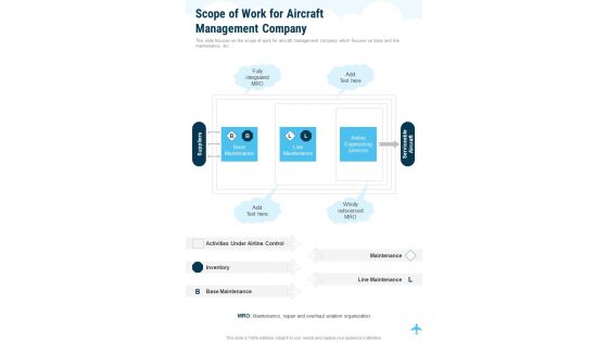 Scope Of Work For Aircraft Management Company One Pager Sample Example Document