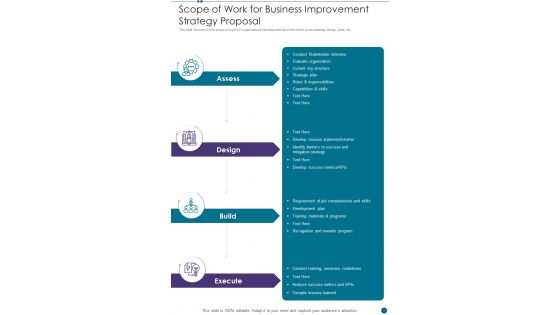 Scope Of Work For Business Improvement Strategy Proposal One Pager Sample Example Document