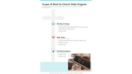 Scope Of Work For Church Daily Program One Pager Sample Example Document