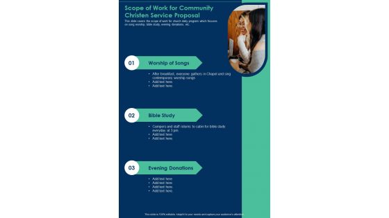 Scope Of Work For Community Christen Service Proposal One Pager Sample Example Document