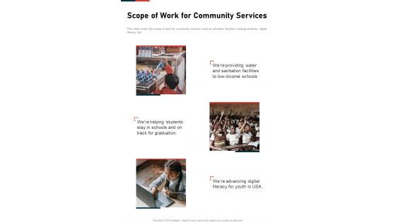 Scope Of Work For Community Services One Pager Sample Example Document