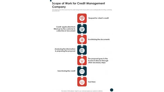 Scope Of Work For Credit Management Company One Pager Sample Example Document