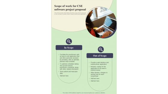 Scope Of Work For Cse Software Project Proposal One Pager Sample Example Document