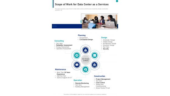 Scope Of Work For Data Center As A Services One Pager Sample Example Document