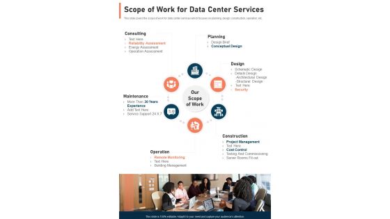 Scope Of Work For Data Center Services One Pager Sample Example Document