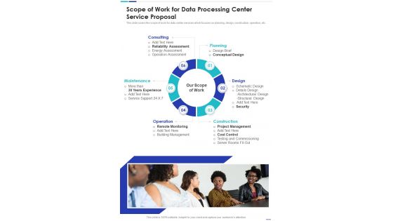 Scope Of Work For Data Processing Center Service Proposal One Pager Sample Example Document