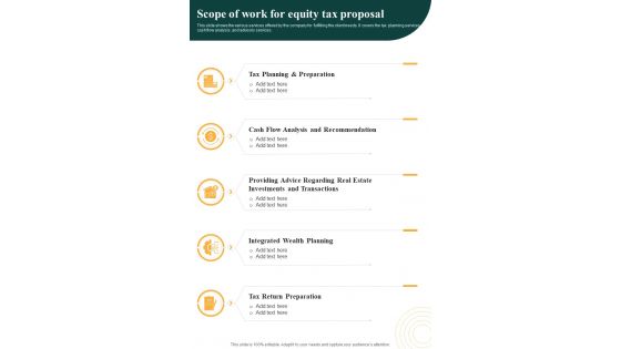 Scope Of Work For Equity Tax Proposal One Pager Sample Example Document