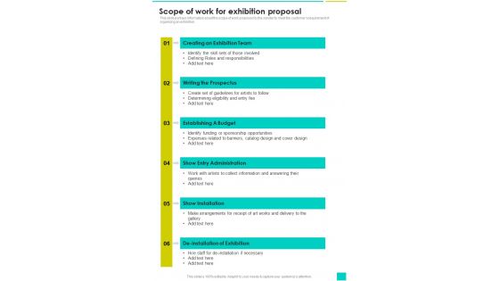 Scope Of Work For Exhibition Proposal One Pager Sample Example Document