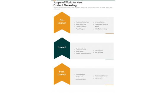 Scope Of Work For New Product Marketing One Pager Sample Example Document