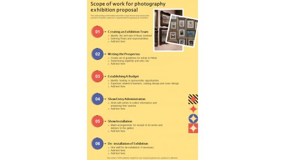 Scope Of Work For Photography Exhibition Proposal One Pager Sample Example Document