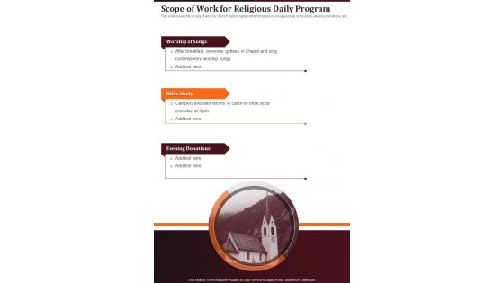 Scope Of Work For Religious Daily Program One Pager Sample Example Document