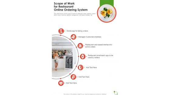 Scope Of Work For Restaurant Online Ordering System One Pager Sample Example Document