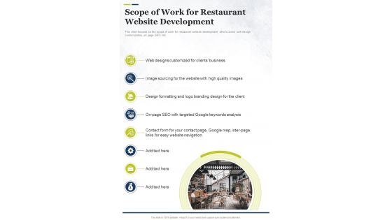 Scope Of Work For Restaurant Website Development One Pager Sample Example Document