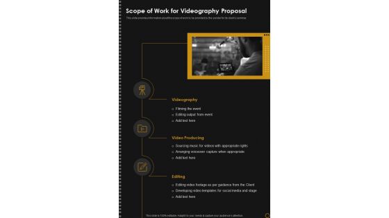 Scope Of Work For Videography Proposal One Pager Sample Example Document