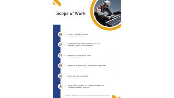 Scope Of Work Solar Panel Installation Proposal One Pager Sample Example Document