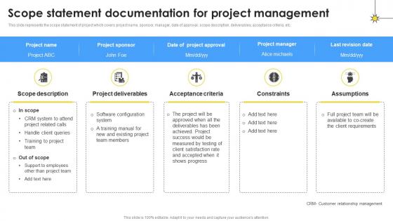 Scope Statement Documentation For Project Management Project Documentation PM SS