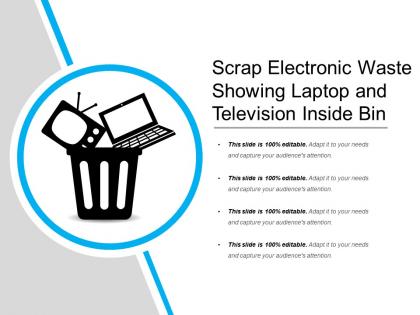 Scrap electronic waste showing laptop and television inside bin