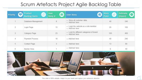 Scrum artefacts project agile backlog table
