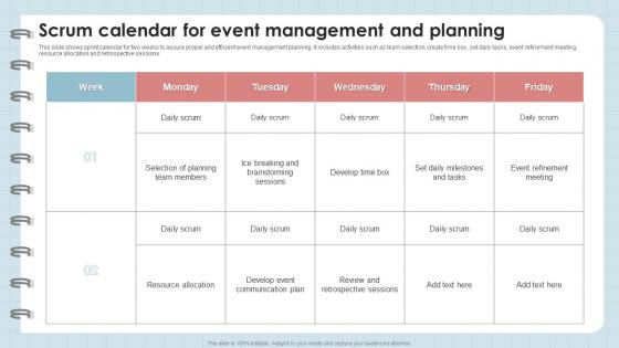 Scrum Calendar For Event Management And Planning